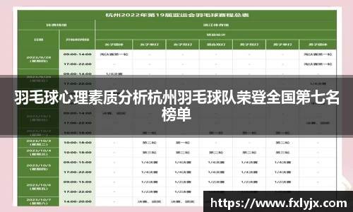 羽毛球心理素质分析杭州羽毛球队荣登全国第七名榜单